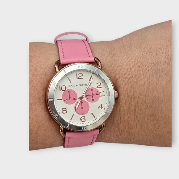 Isaac Mizrahi Live Pink Chronograph-Style Watch – Rose Gold Tone - Picture 1 of 9